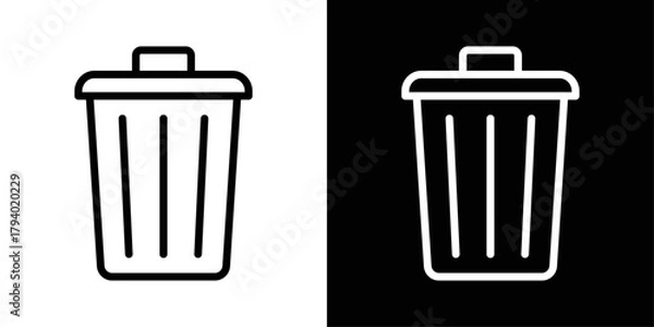 Obraz Trash bin icon in black and white stroke on background. Perfect for cleaning tools, waste management, delete actions, and recycling concepts.