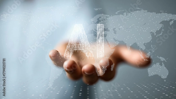 Obraz Future Concept of AI and Global Networks Expanding from the Hand