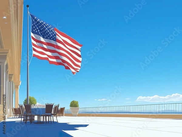 Obraz The United States Flag Moving Gracefully in the Wind