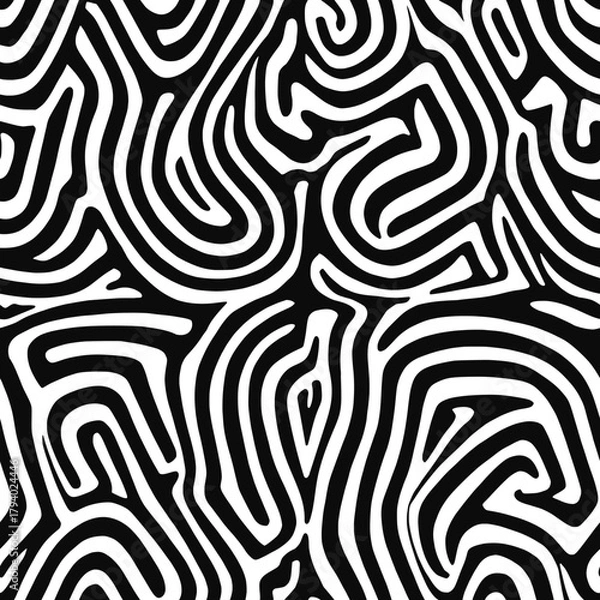 Fototapeta Seamless pattern, abstract doodles, curls, maze, vector background