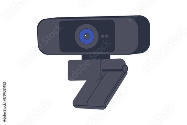 Fototapeta Vector of Webcam and Video Conferencing Device. A detailed flat illustration of a webcam, symbolizing video calls, online meetings, digital communication, and essential accessories for remote work