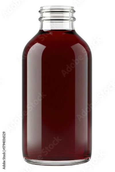 Fototapeta Glass bottle filled with dark red liquid for syrup on a transparent background