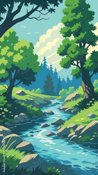 Obraz Forest stream with rocks and trees