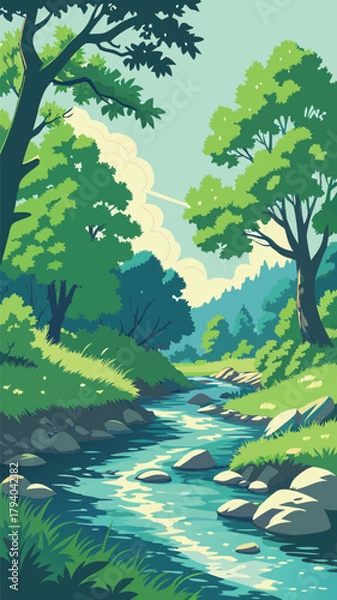 Obraz Forest stream with rocks and trees