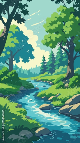 Obraz Forest stream with rocks and trees