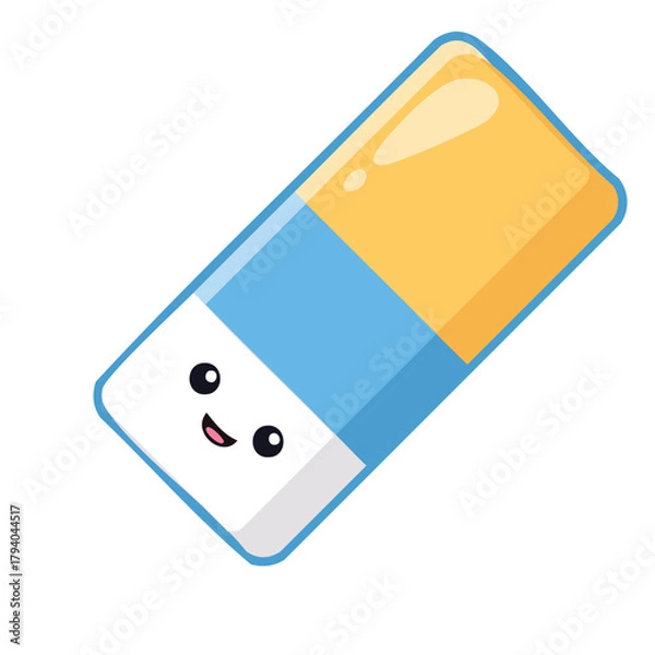 Fototapeta Smiling stationery eraser with a cheerful look. This image can be used in your school supplies collection