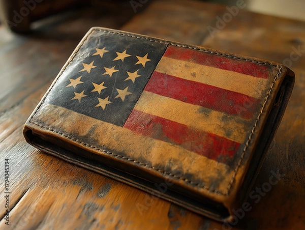 Fototapeta A Classic US Flag Design on a Leather Wallet for Father’s Day