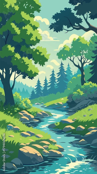 Obraz Forest stream with rocks and trees