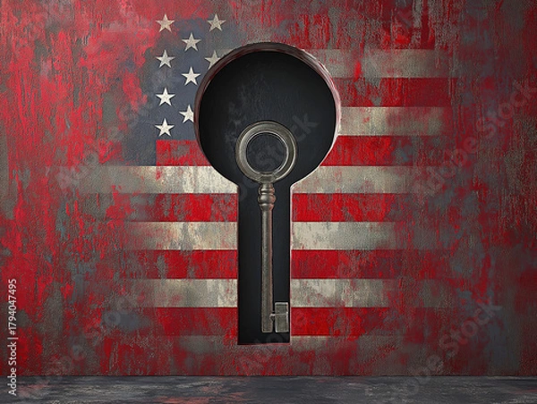 Fototapeta Patriotism and History Shown Through a Keyhole with the U.S. Flag