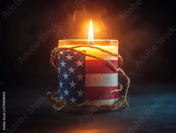 Obraz A Glowing Candle Surrounded by the Bold American Flag