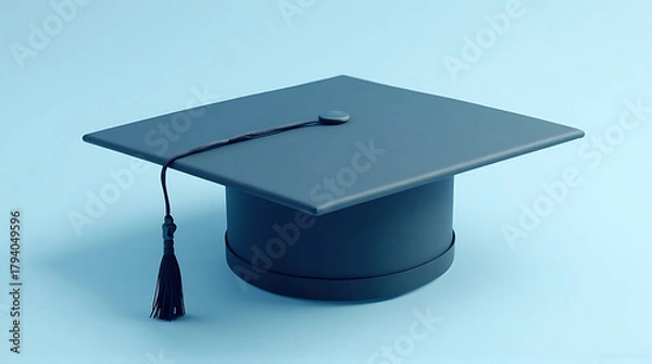 Fototapeta Graduation cap symbolizing academic achievement and educational success on light blue background