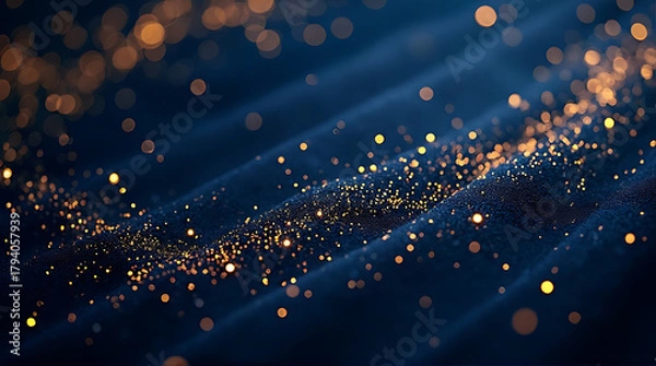 Fototapeta Abstract Deep Blue Background with Golden Glittering Particles for Festive Celebrations