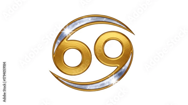 Obraz Golden and silver rendition of the astrological symbol for the zodiac sign Cancer against a dark backdrop