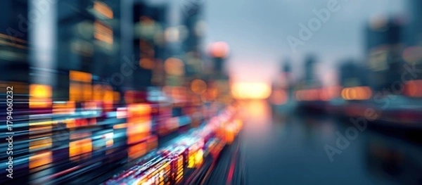 Fototapeta Abstract city lights blur with motion effect at night.