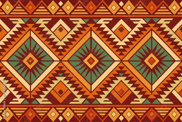 Obraz Repeating tribal geometric pattern with diamond and triangle shapes in warm earthy colors Keywords: tribal, geometric, pattern, seamless, native