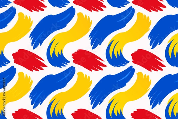 Obraz Seamless pattern of bold red blue and yellow brush strokes on white abstract background 1