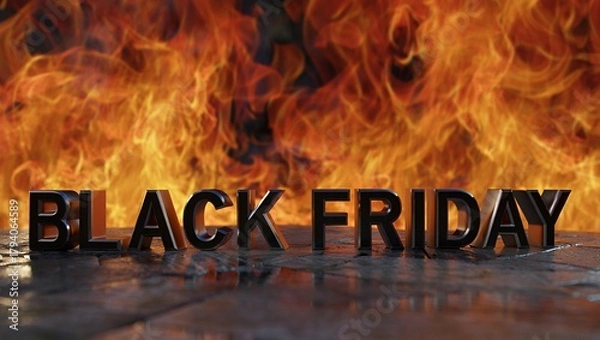 Fototapeta Promotional text reading Black Friday is set against a backdrop of vibrant flames, creating a dynamic and eye-catching visual for marketing campaigns, emphasizing urgency and excitement