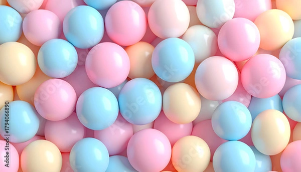 Obraz Pastel Color Spheres A Playful Array of Blue, Pink, and Yellow Balls for Design Projects