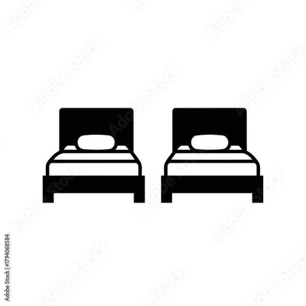Fototapeta Two identical beds with pillows side by side