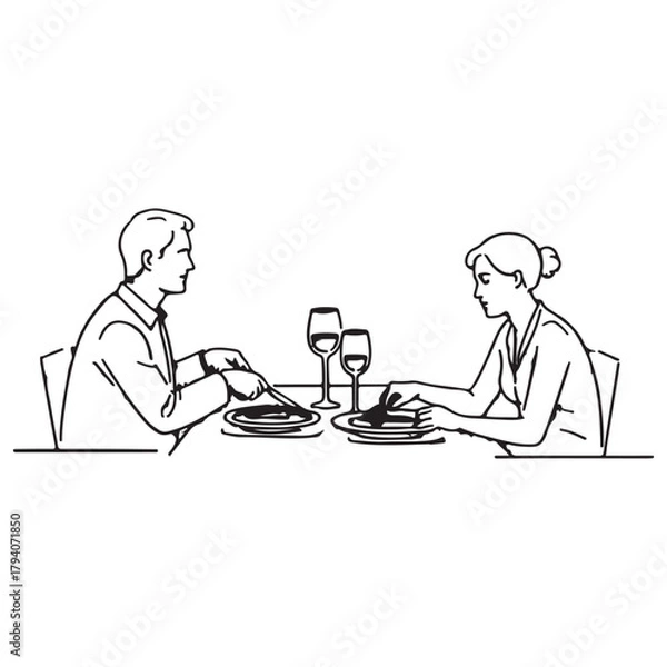 Obraz Black Line Art Illustration of Two People Dining at Table