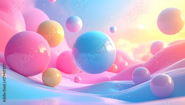 Obraz Pastel Dreamscape Floating Spheres in a Soft, Colorful World