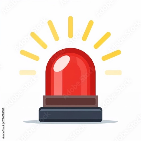 Obraz Red alarm light flat vector icon, emergency siren warning alert.