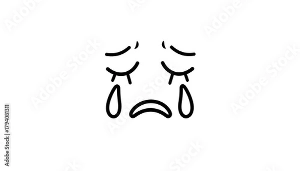 Fototapeta Simple monochrome cartoon depicting a face with closed eyes and teardrops