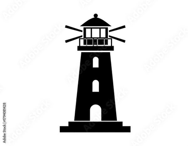 Fototapeta Simplified, black and white depiction of a coastal lighthouse