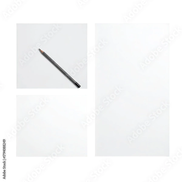 Obraz Papers Blank sheets, pencil, top-down, isolated