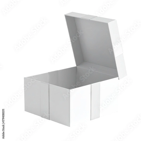 Obraz Open, white box on black background, lid partially lifted