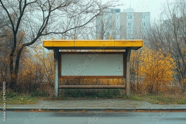 Fototapeta Bus stop with empty banner, offering space for commercial advertising. Clean, blank canvas serves as backdrop for marketing strategies, business promotions, or creative campaigns, Generative AI