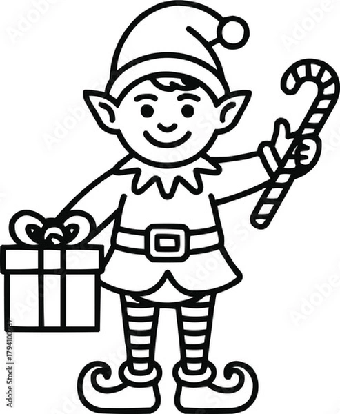 Fototapeta Whimsical Christmas Elf Outline Icon Set  Festive Characters and Holiday Cheer