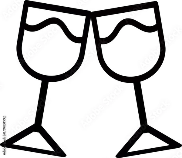 Obraz Champagne glasses toasting icon. Glasses clinking vector icon. Vector graphic, not Artificial Intelligence, logo illustration. Replaceable vector design.
