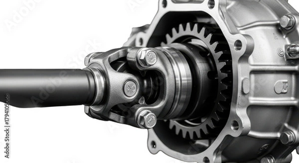 Obraz Drivetrain universal joint and gearbox gears close-up detail