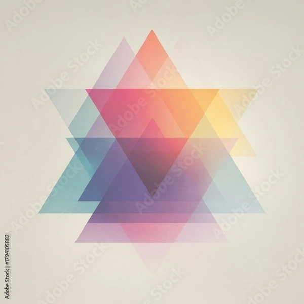 Fototapeta Overlapping Colorful Triangles on Beige Background, Geometric Abstract Art