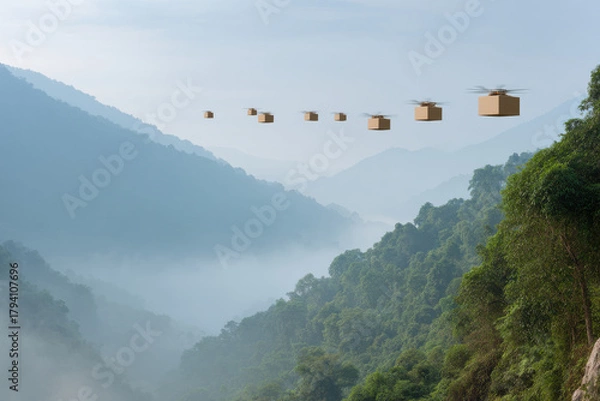 Fototapeta drones equipped with advanced voice command technology deliver items with precision contributing to environmental