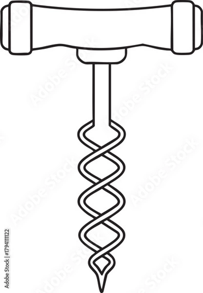 Fototapeta Minimal corkscrew wine opener line art illustration for barware and drink preparation vector