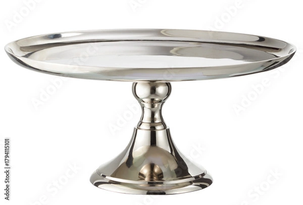 Obraz Silver round metal cake stand cut out isolated transparent background