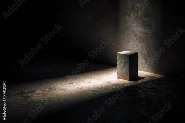 Fototapeta Stone Block Illuminated in Dramatic Light, Dark Background.