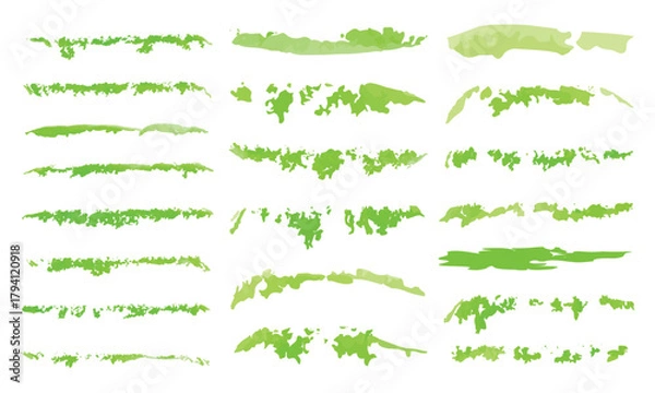 Fototapeta Vibrant Green Watercolor Paint Brush Elements Collection — Hand-Painted Artistic Strokes and Textured Brush Marks