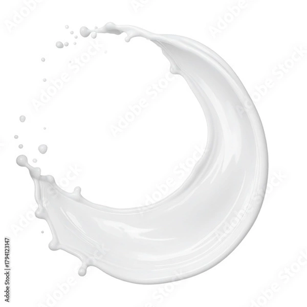 Obraz Dynamic Dairy Delight: A fluid cascade of fresh, creamy milk forms an elegant, swirling arc, with droplets suspended in mid-air, a visual symphony of freshness and purity.