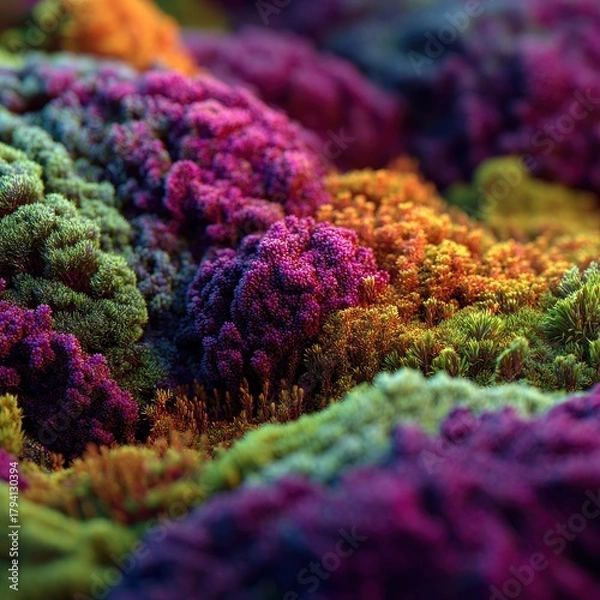 Fototapeta Vibrant Macro View of Colorful Coral Reef Ecosystem with Detailed Textures