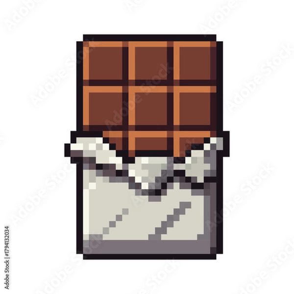 Fototapeta Pixel Art Chocolate Bar Icon in Foil Wrapper Vector Illustration