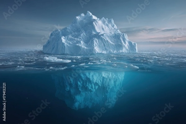 Fototapeta Stunning Arctic Iceberg with Visible and Submerged Sections in Cold Ocean Water