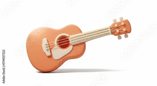 Fototapeta A beautifully rendered 3D model of a stylized acoustic guitar, showcasing a minimalist musical instrument icon for creative projects