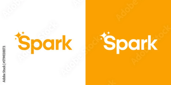 Fototapeta Unique spark logo design template illustration. Spark logo lettering typography concept vector design with sparkling star icon graphic symbol with creative negative space