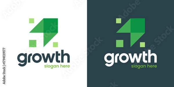Fototapeta Modern growth logo design template illustration. Abstract arrow shape vector design with technology model. Symbol for business startup, marketing, finance and management company