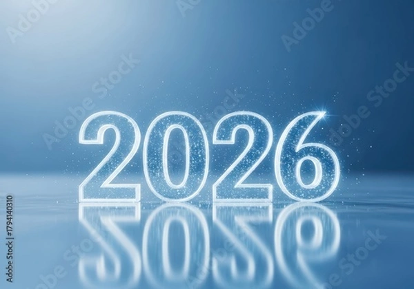 Fototapeta Creative 2026 new year design with glowing numbers and reflection