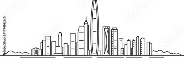 Obraz Urban cityscape silhouette line art of modern skyscrapers buildings vector design
