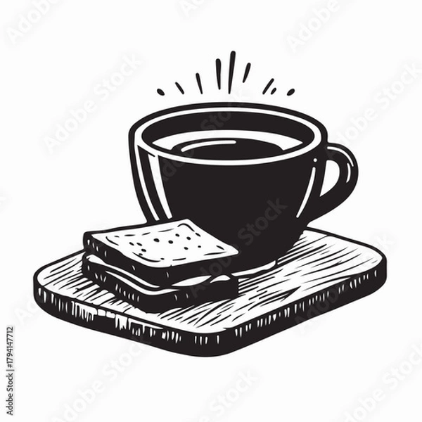 Obraz Coffee Beverage with Snacks on Wooden Board Vector on white background